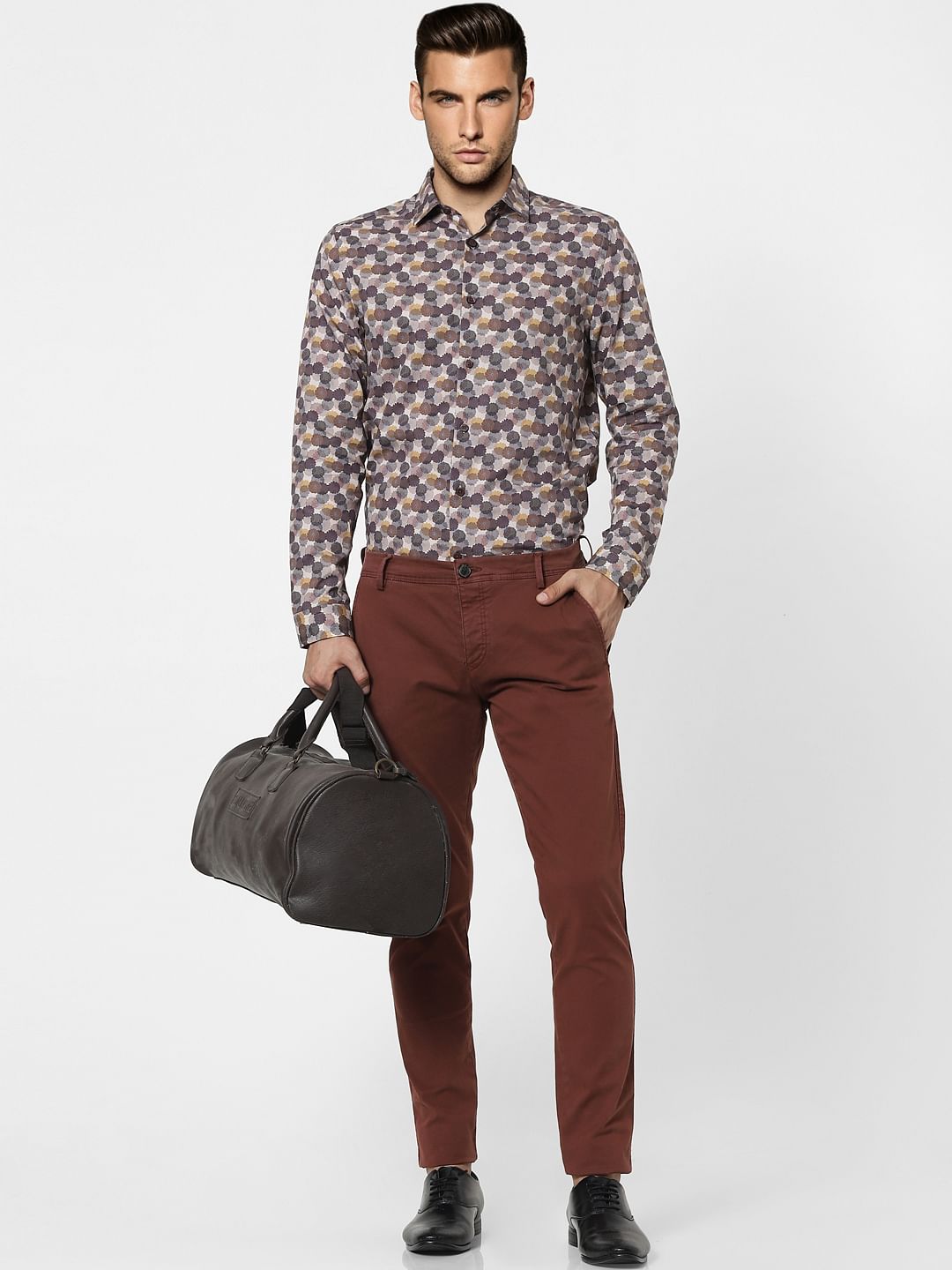 Brown Printed Full Sleeves Shirt - S