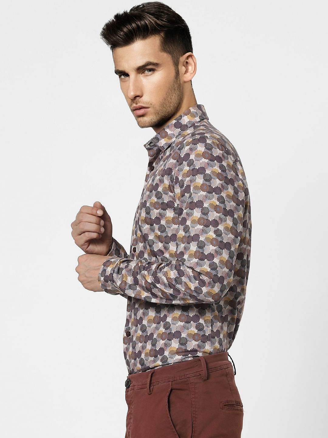 Brown Printed Full Sleeves Shirt