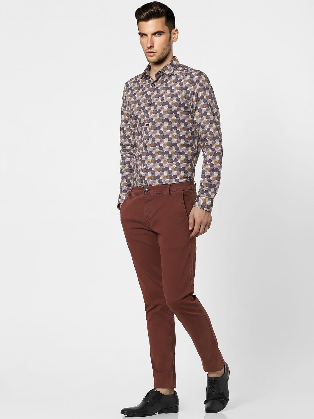 Brown Printed Full Sleeves Shirt