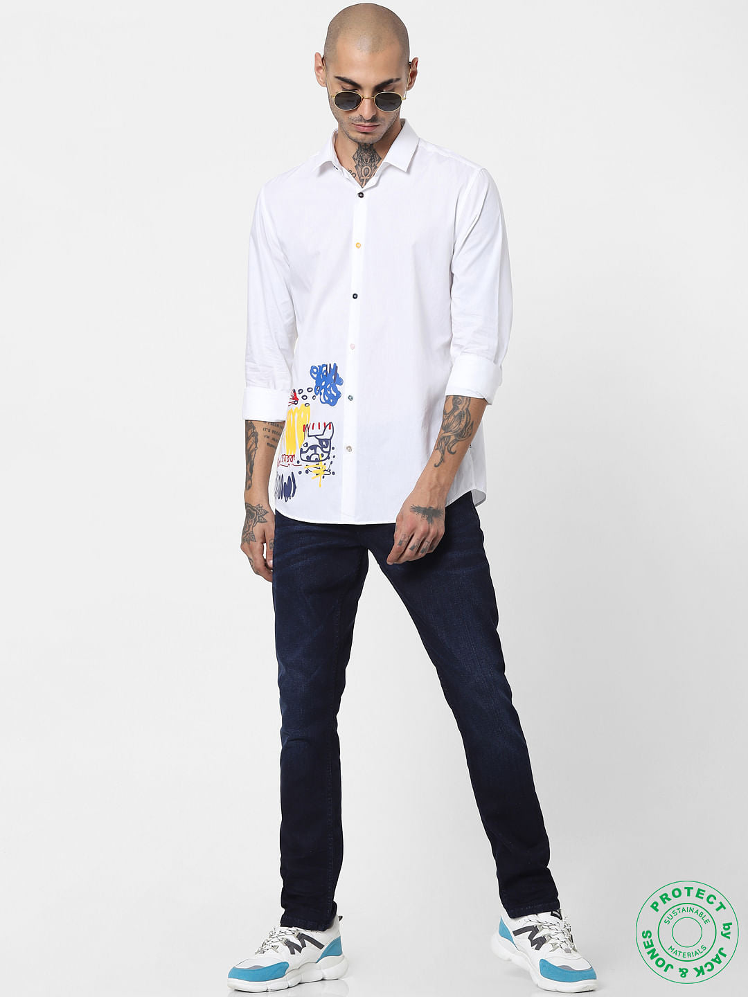White Graphic Print Full Sleeves Shirt - S