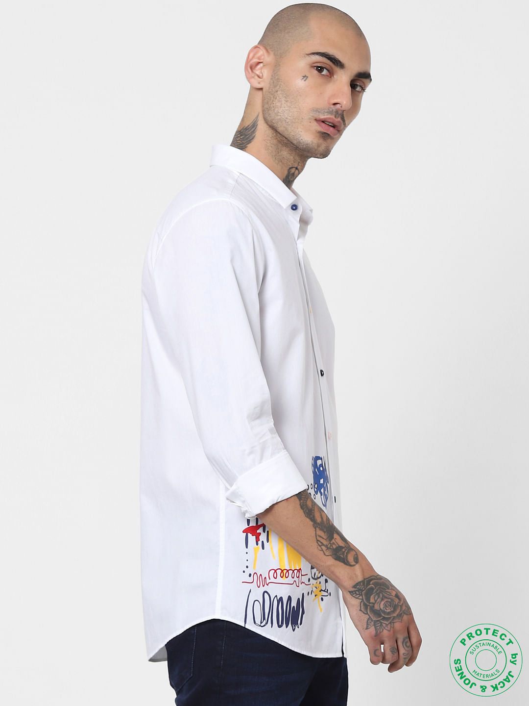 White Graphic Print Full Sleeves Shirt
