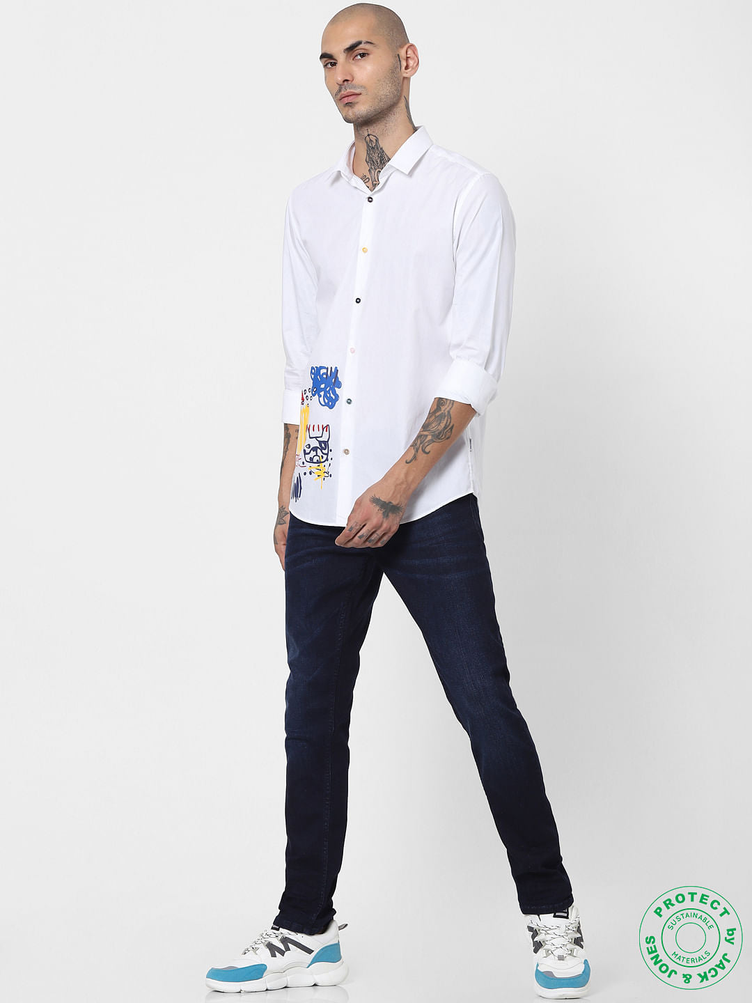 White Graphic Print Full Sleeves Shirt