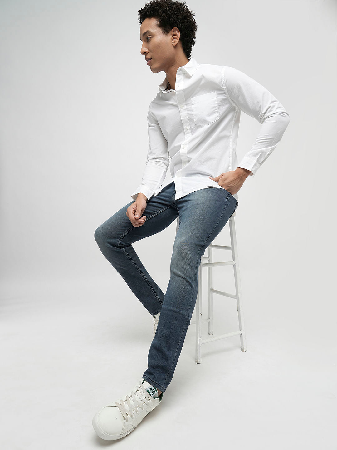PRODUKT by JACK&JONES Blue Mid Rise Light Washed Slim Jeans