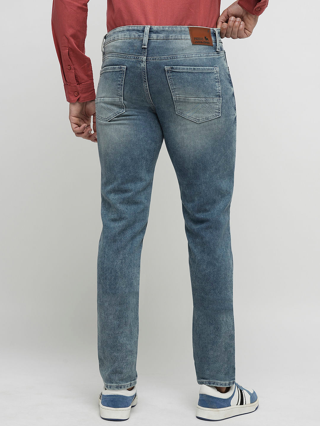 PRODUKT by JACK&JONES Blue Mid Rise Washed Slim Fit Jeans