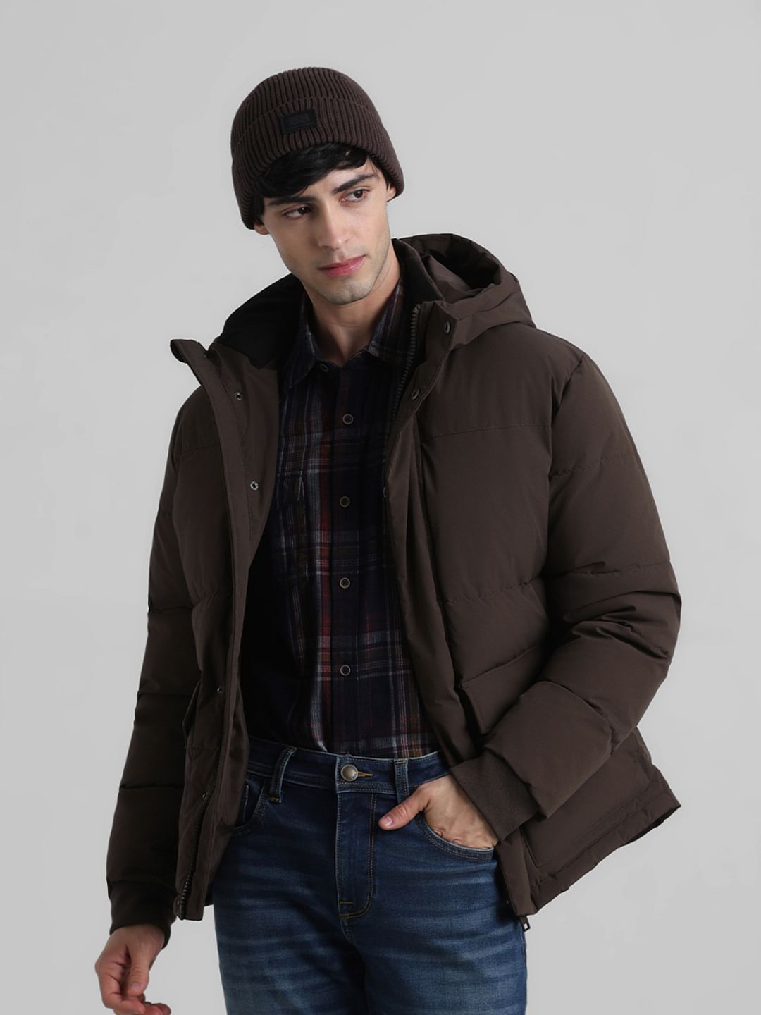 Dark Brown Hooded Puffer Jacket