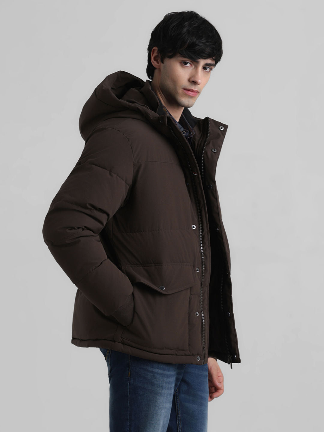 Dark Brown Hooded Puffer Jacket