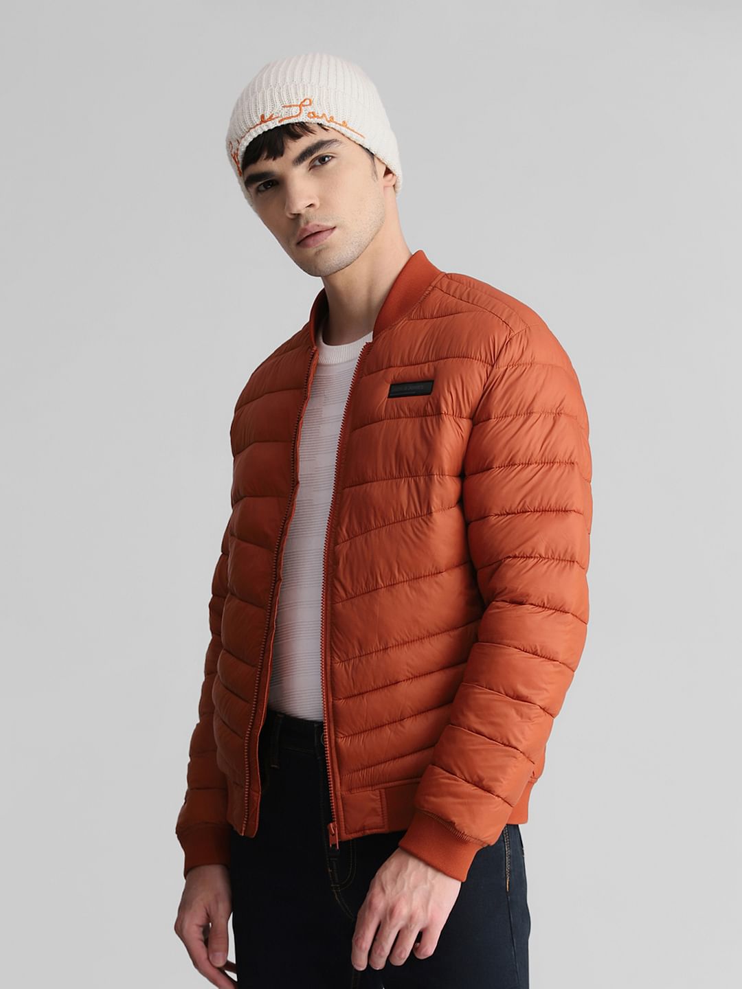 Brown Quilted Bomber Jacket - S
