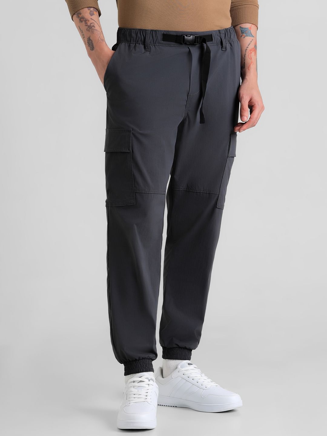Grey Mid Rise Cargo Pants - S