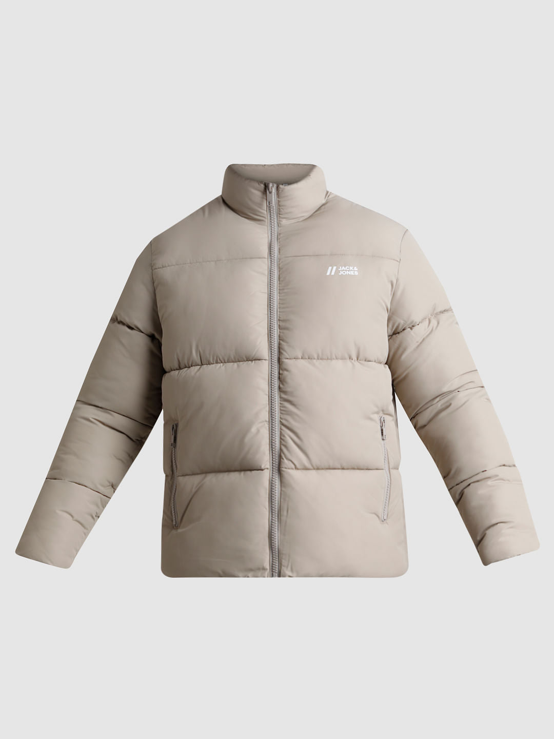 Beige High Neck Puffer Jacket
