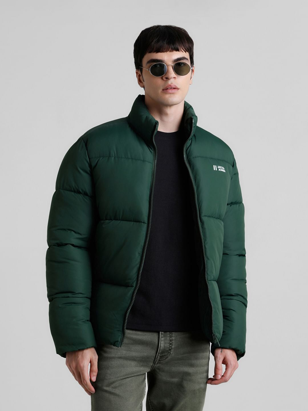 Green High Neck Puffer Jacket - S