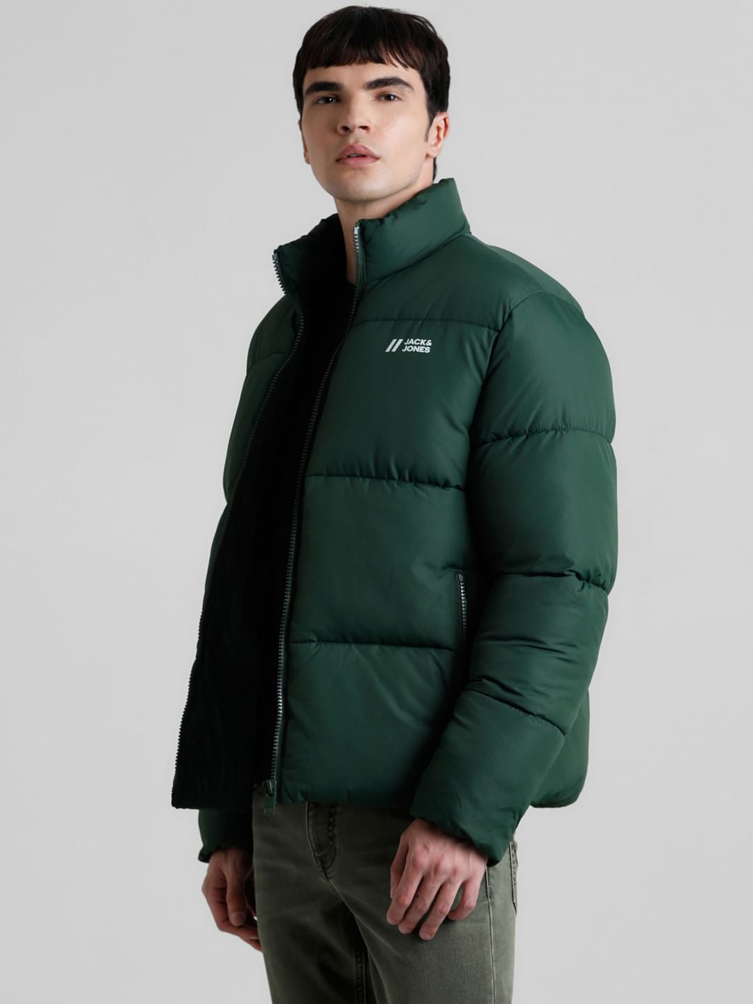 Green High Neck Puffer Jacket