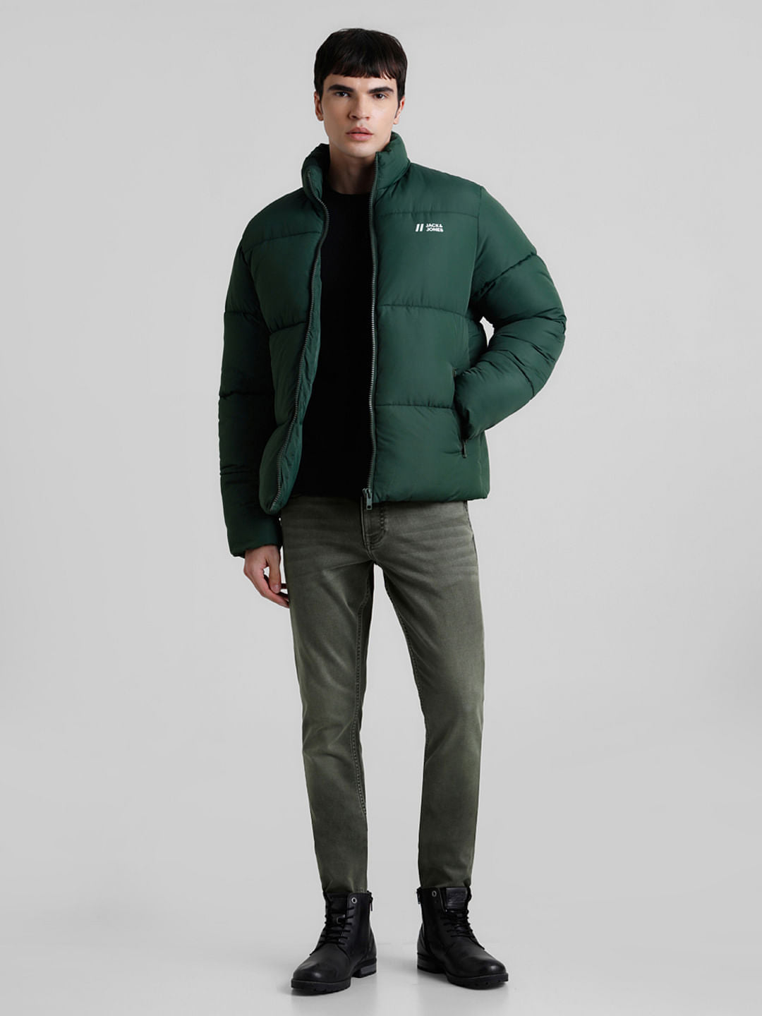 Green High Neck Puffer Jacket