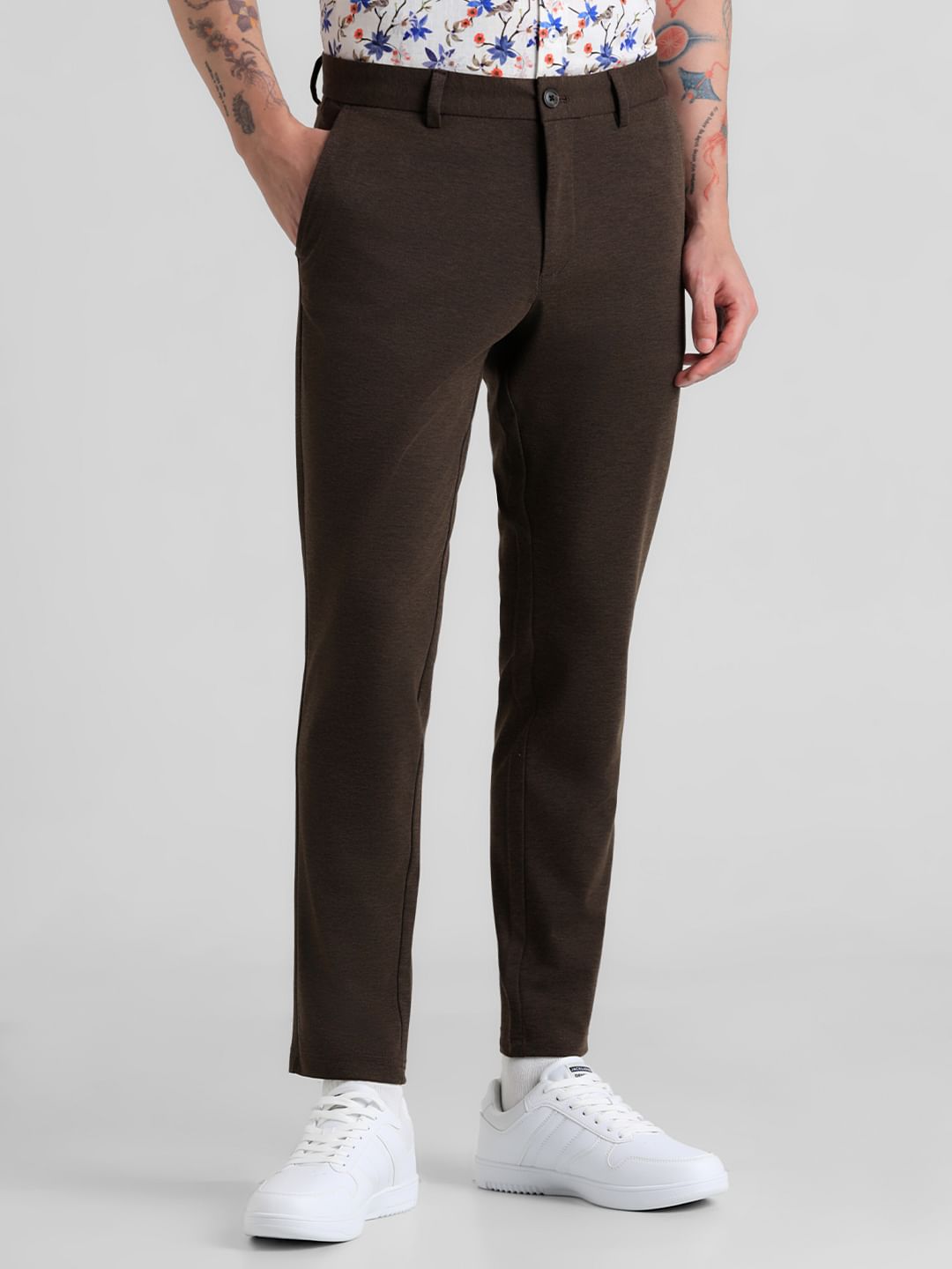 Dark Brown Mid Rise Slim Fit Chinos