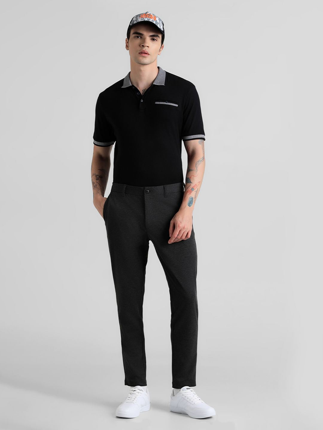 Dark Grey Mid Rise Slim Fit Chinos