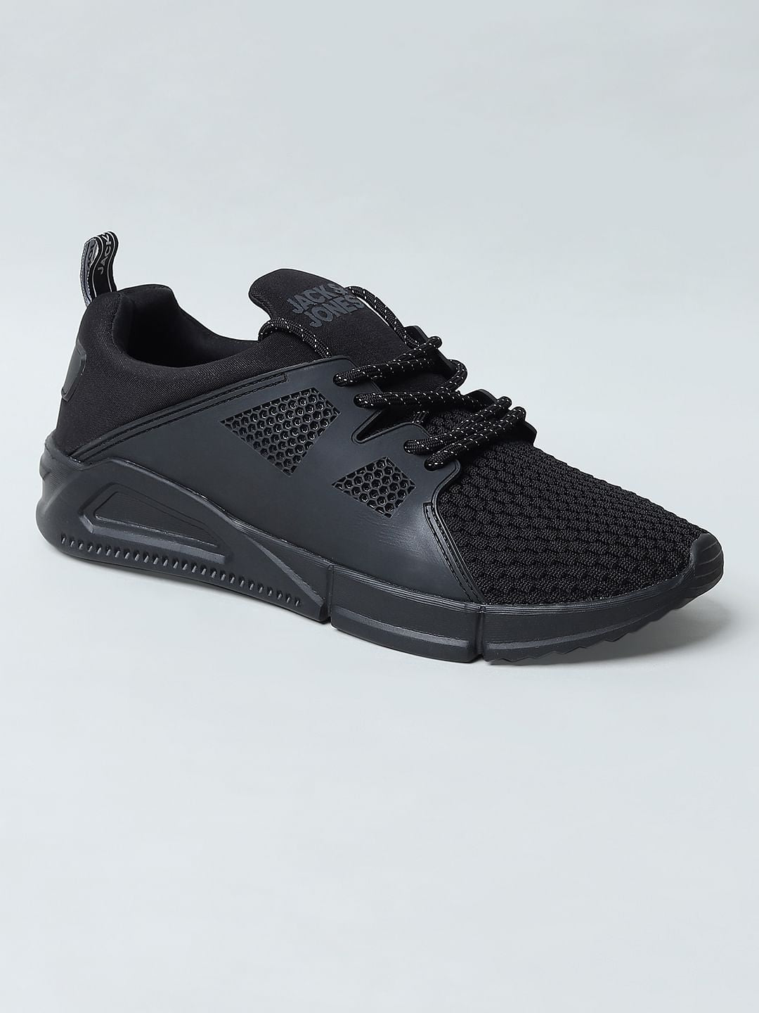 Black Knit Lace-Up Sneakers