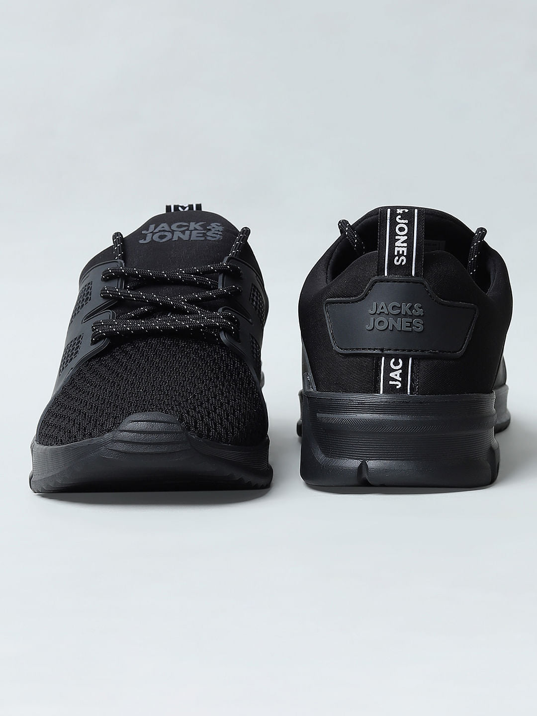 Black Knit Lace-Up Sneakers