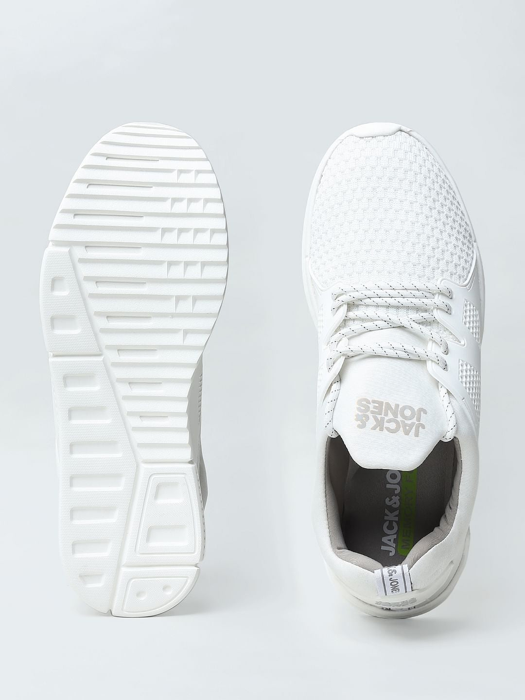 White Knit Lace-Up Sneakers