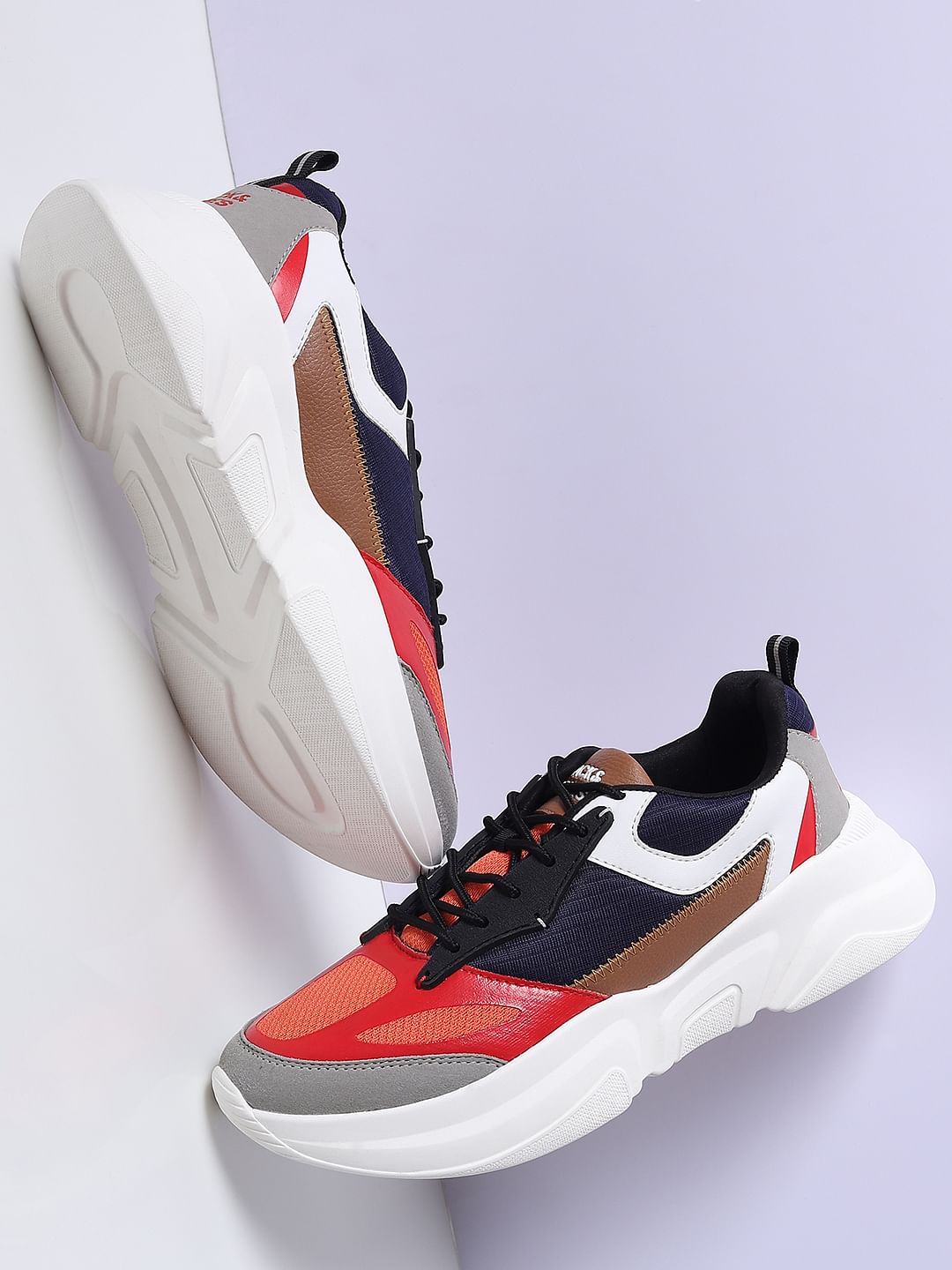 Grey & Red Colourblocked Sneakers - 6