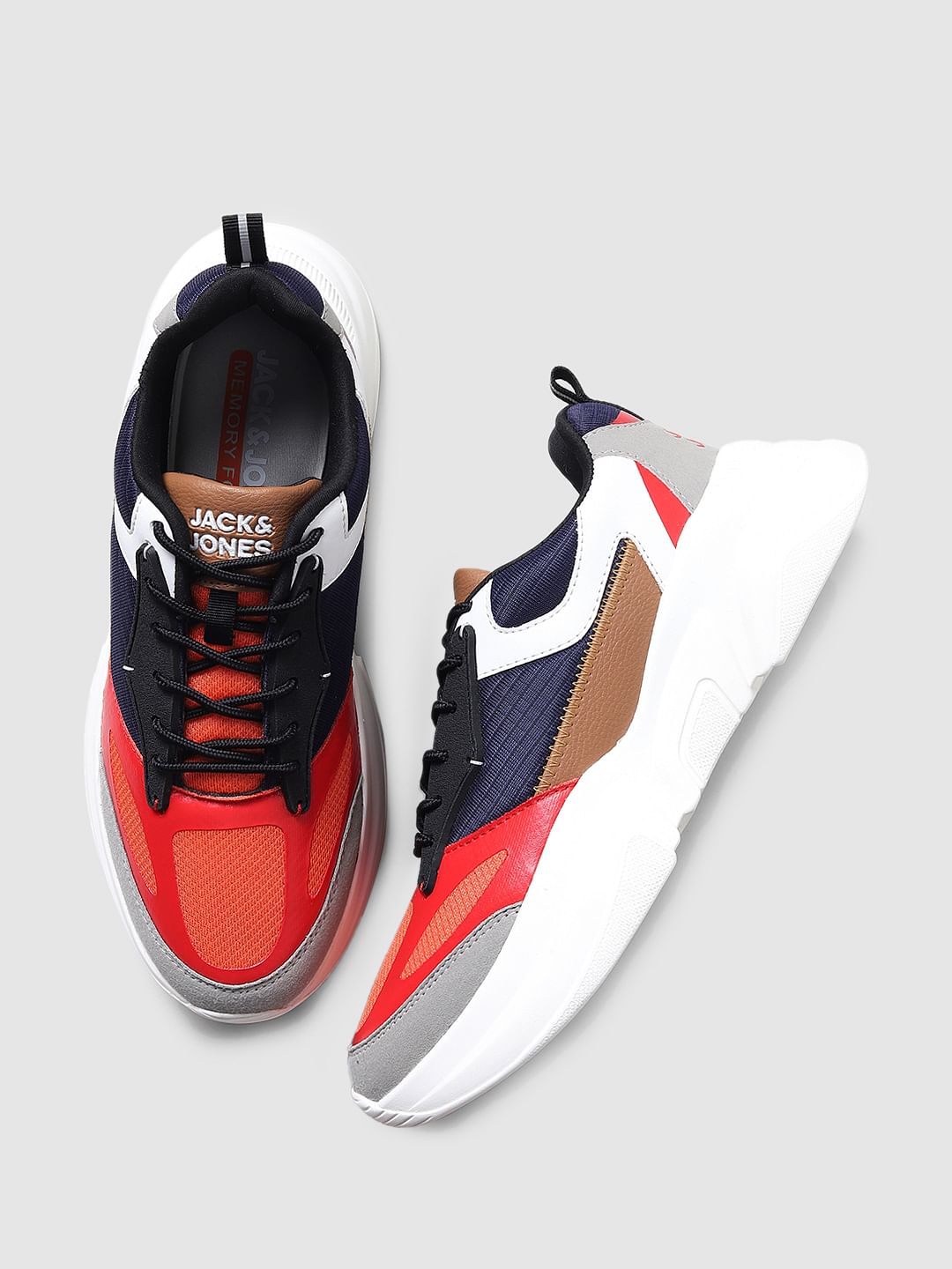 Grey & Red Colourblocked Sneakers