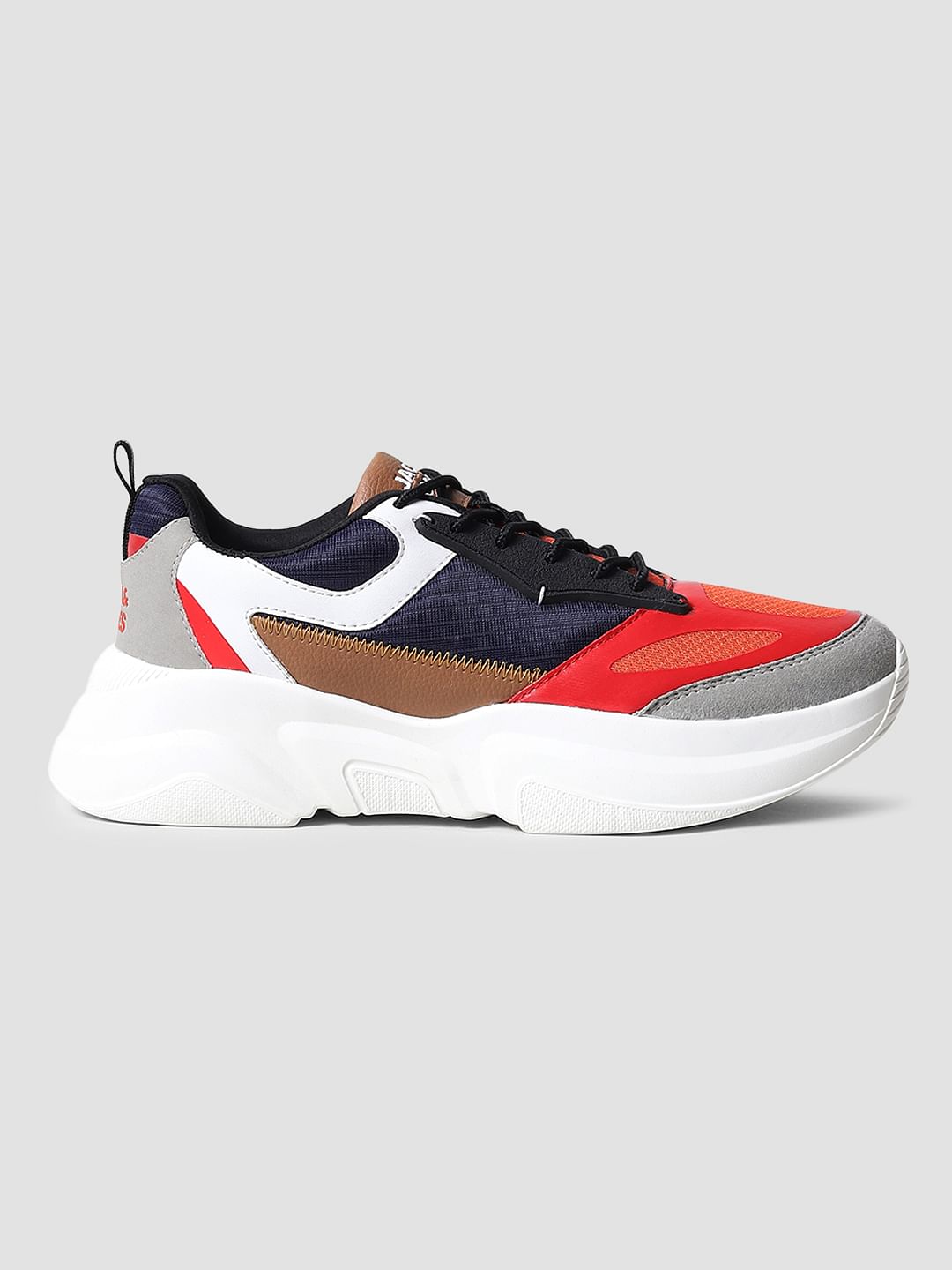 Grey & Red Colourblocked Sneakers