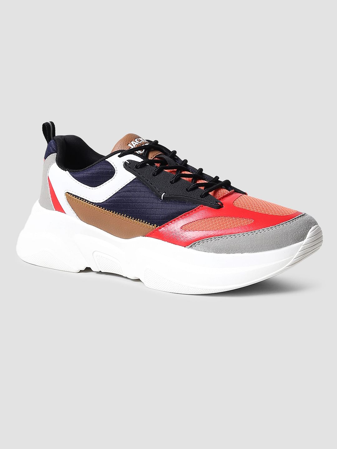 Grey & Red Colourblocked Sneakers