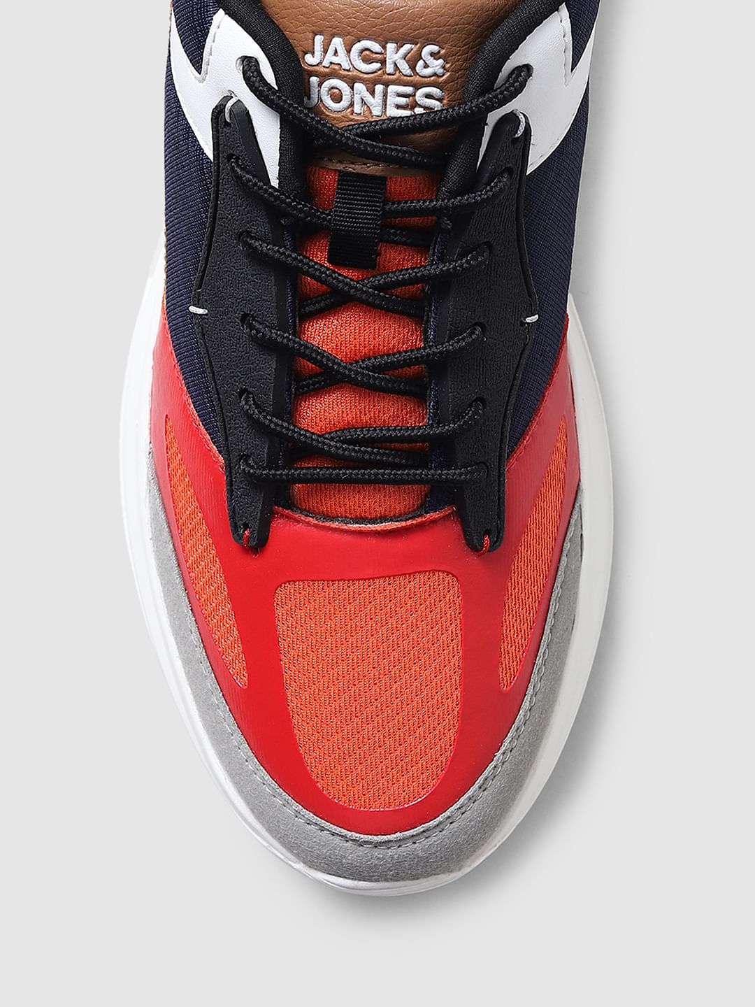 Grey & Red Colourblocked Sneakers