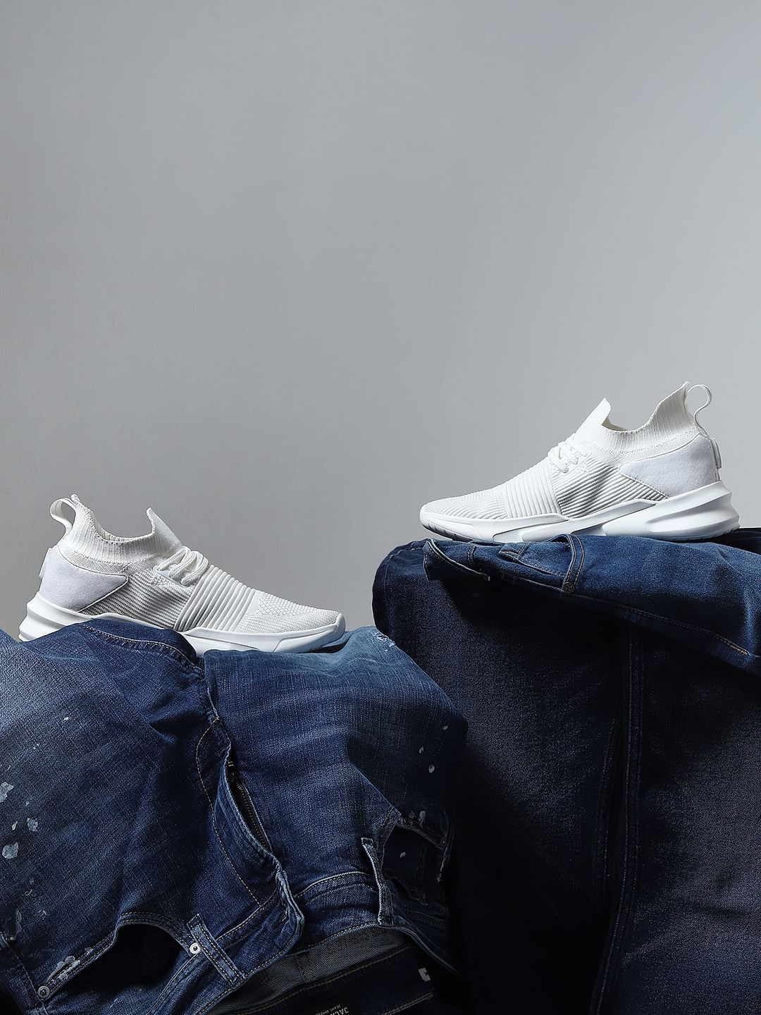 White Mesh Lace Up Sneakers - 6