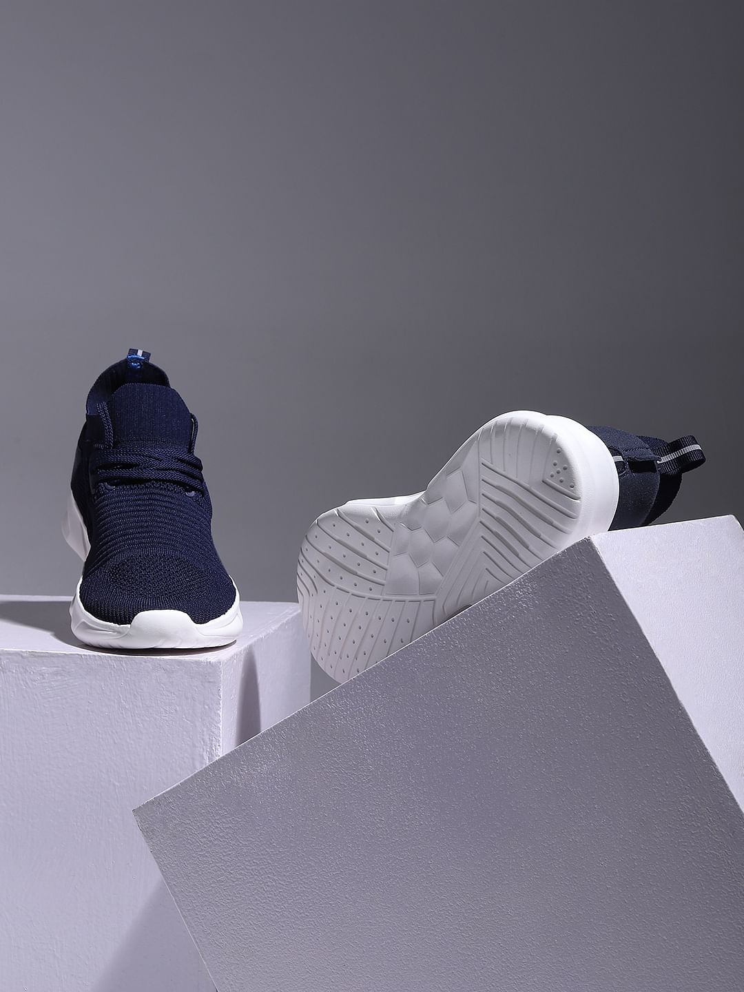 Blue Mesh Lace Up Sneakers