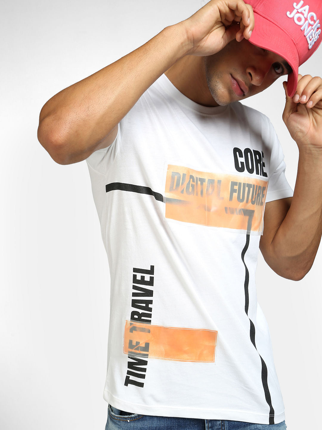White Graphic Print Crew Neck T-shirt - S