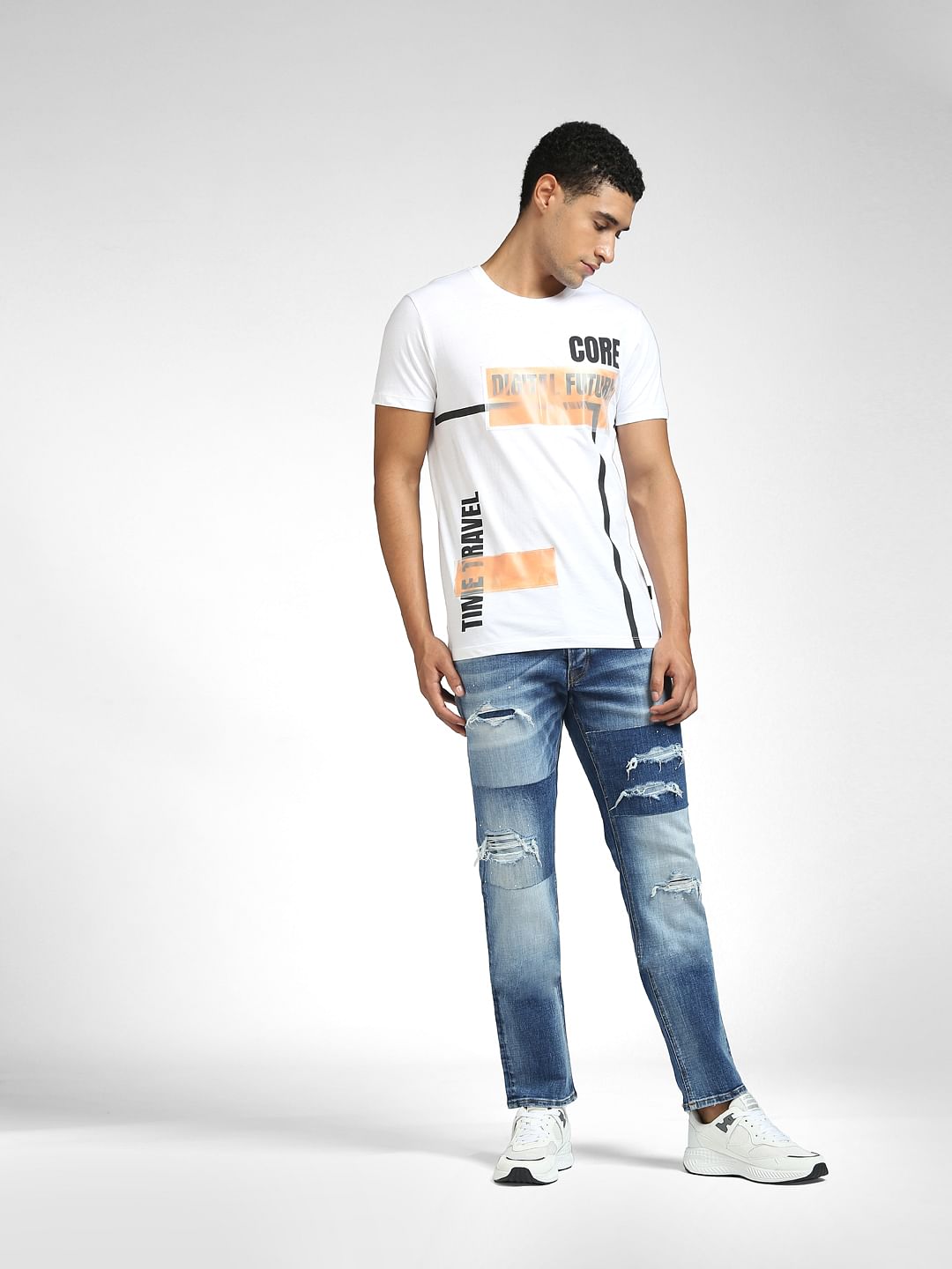 White Graphic Print Crew Neck T-shirt