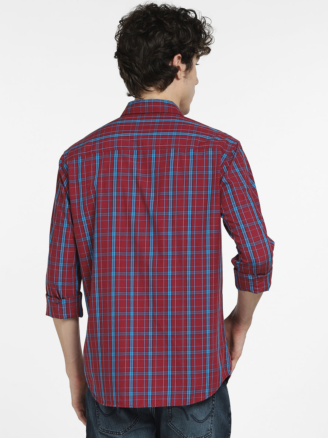 Dark Red Check Full Sleeves Shirt
