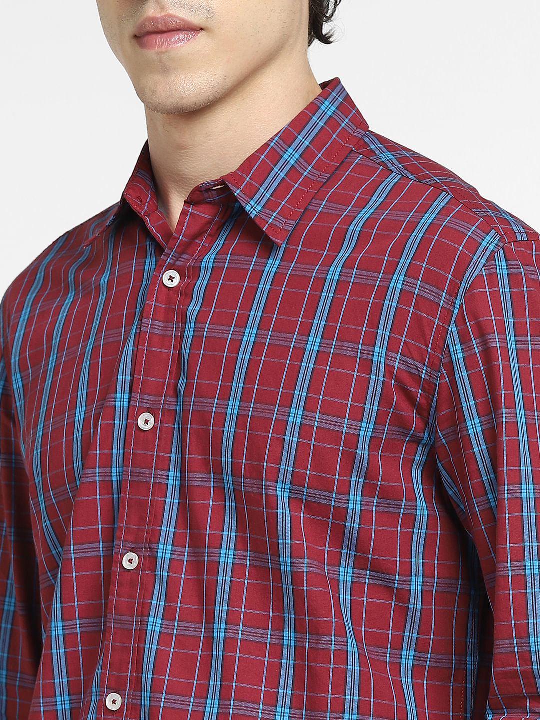 Dark Red Check Full Sleeves Shirt