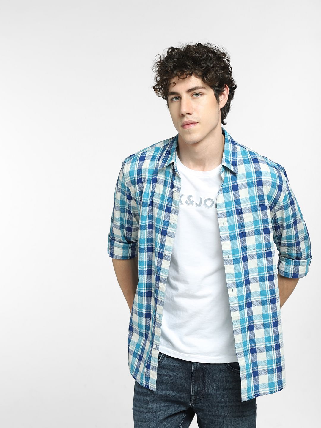 Blue Check Full Sleeves Shirt - S