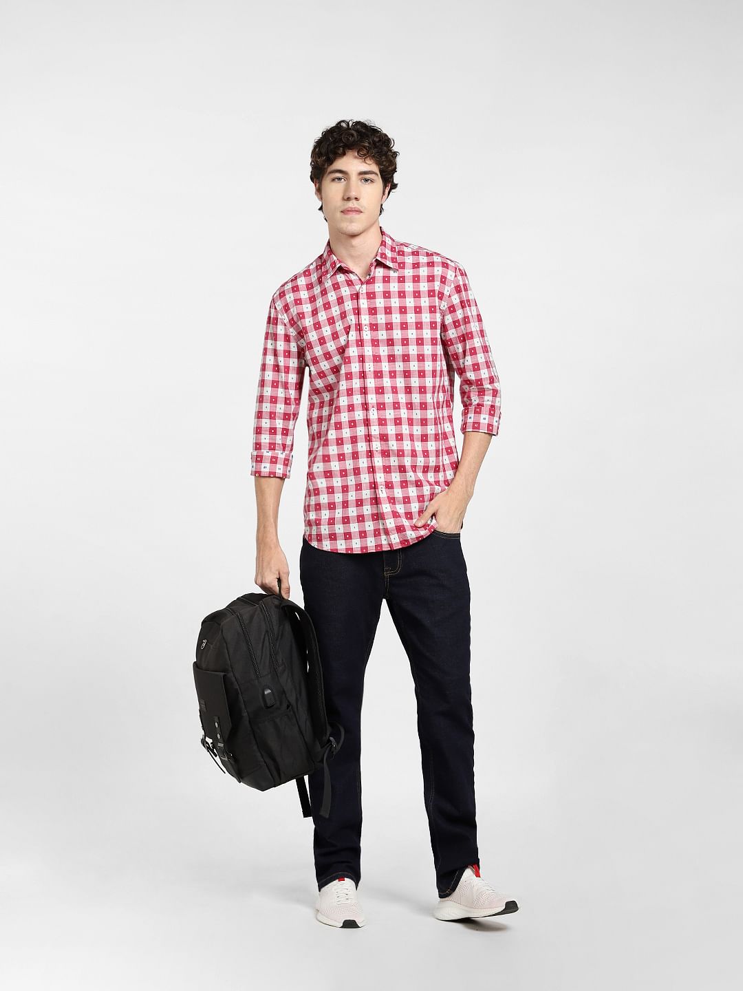 Red Check Full Sleeves Shirt - S