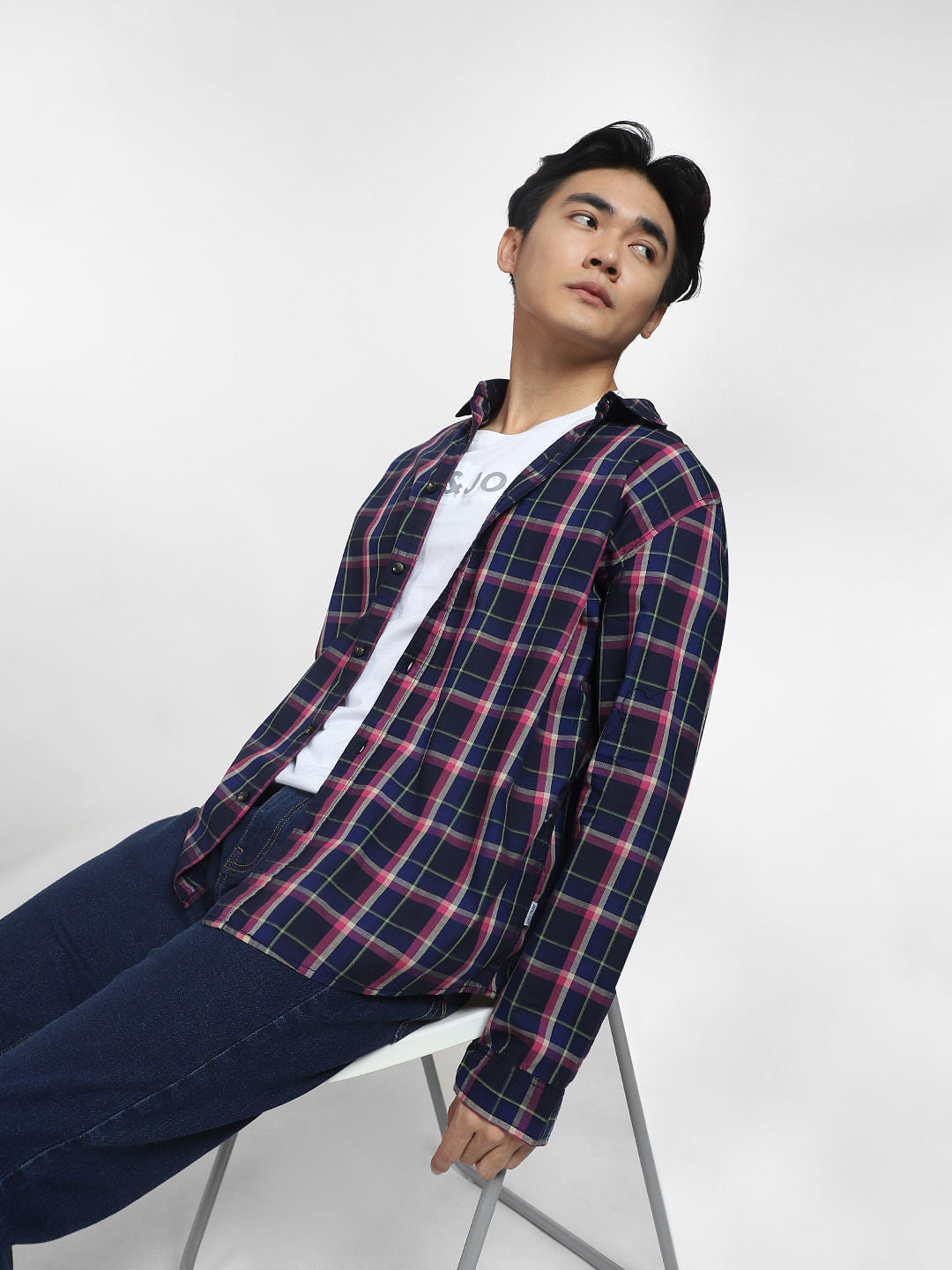 Blue Check Print Full Sleeves Shirt - S