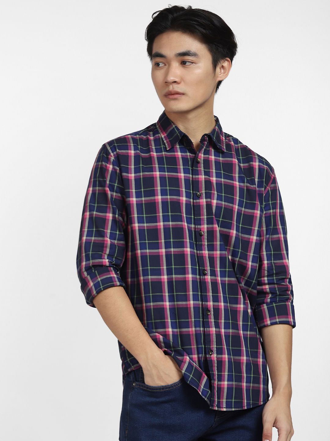 Blue Check Print Full Sleeves Shirt