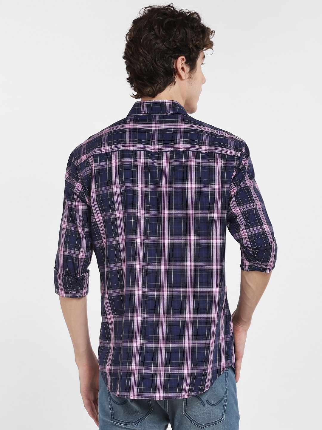 Navy Blue Check Full Sleeves Shirt