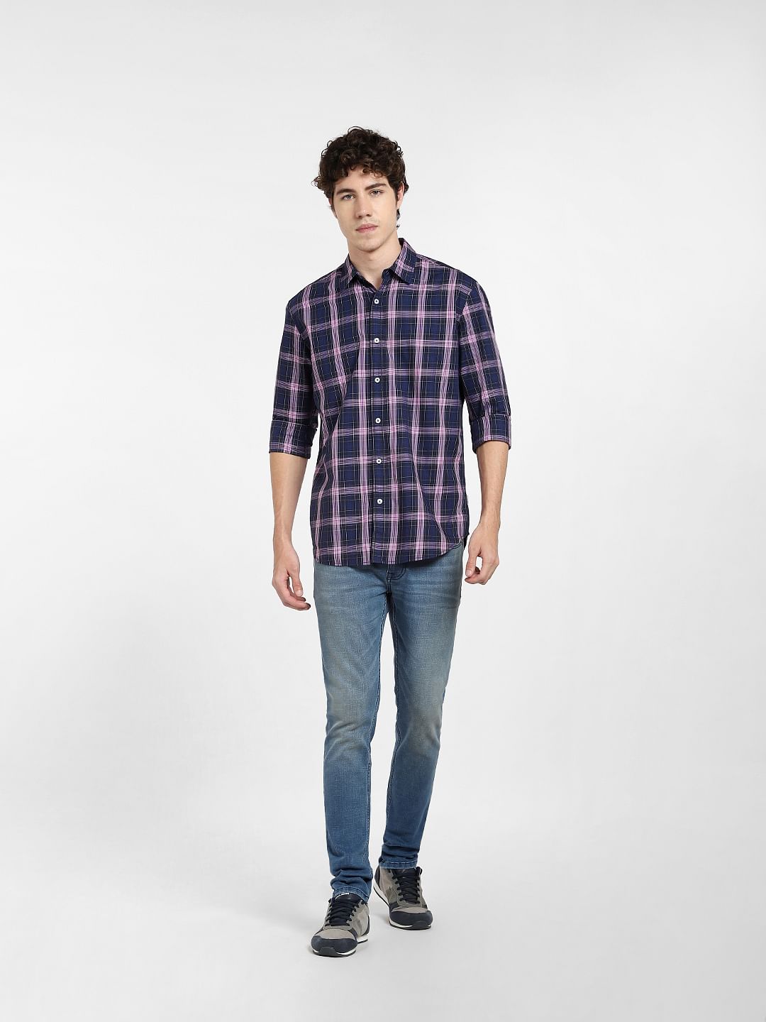 Navy Blue Check Full Sleeves Shirt