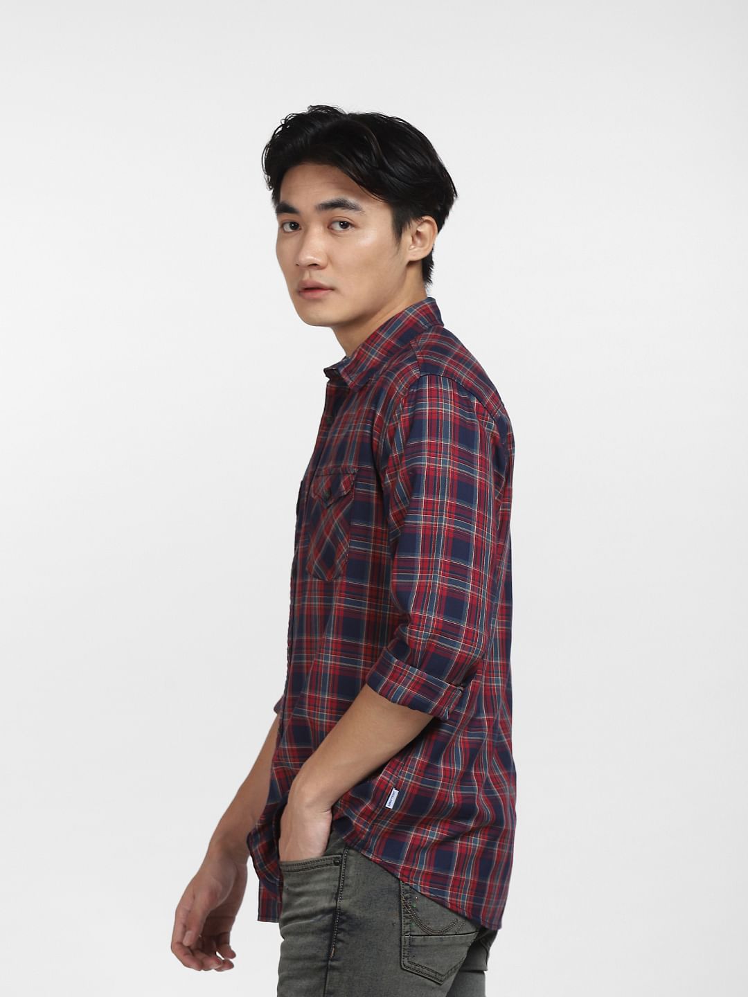 Red Check Print Full Sleeves Shirt