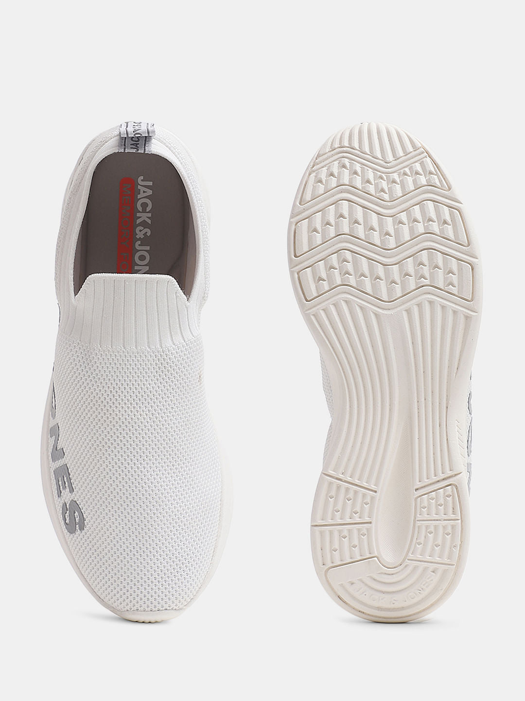 White Knitted Slip On Sneakers