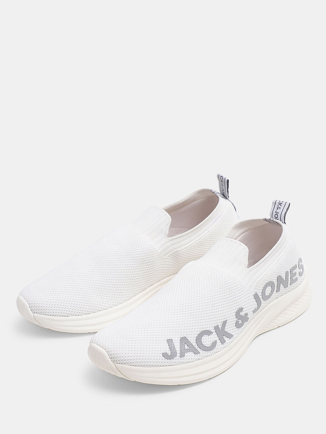 White Knitted Slip On Sneakers