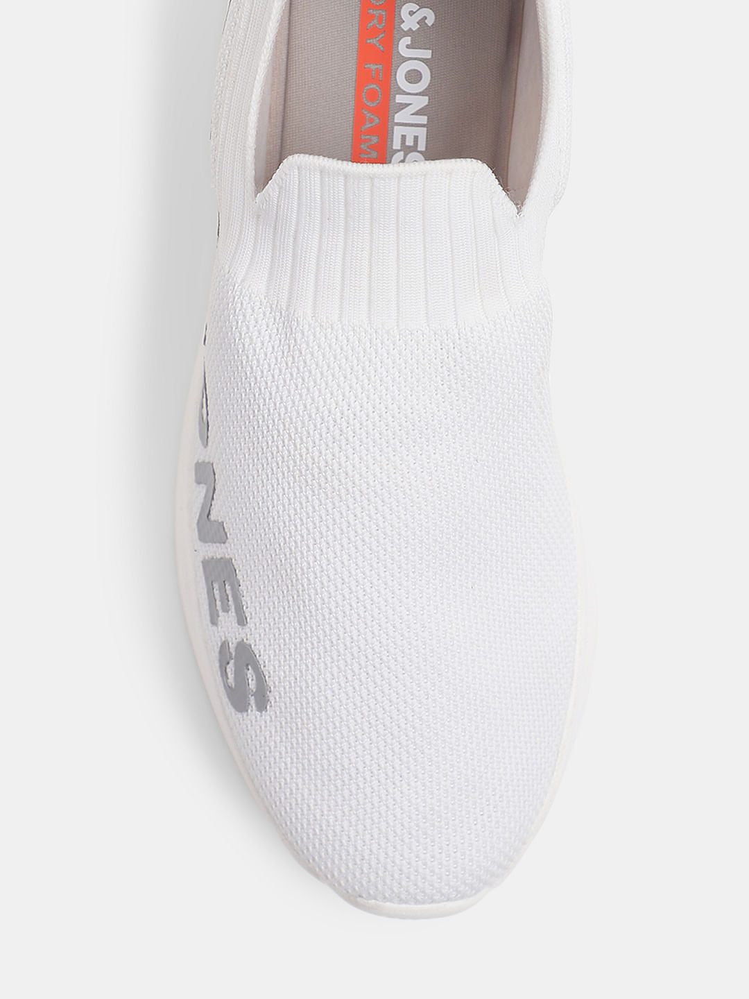 White Knitted Slip On Sneakers