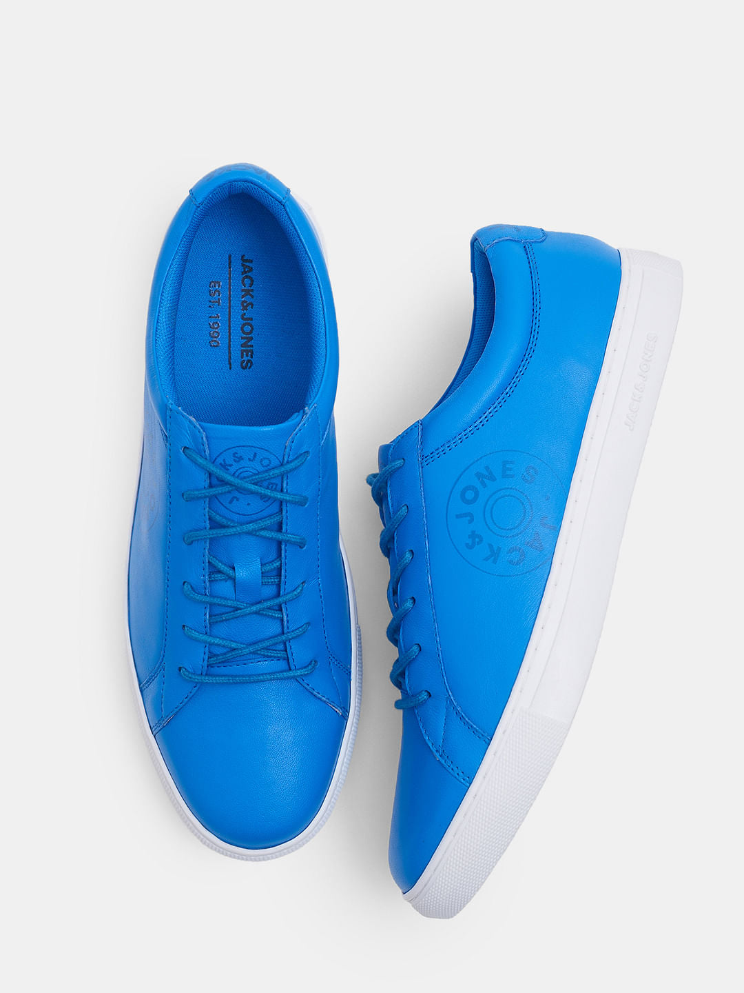 Blue Leather Lace-Up Sneakers