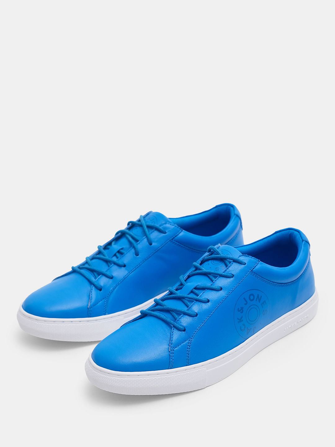Blue Leather Lace-Up Sneakers