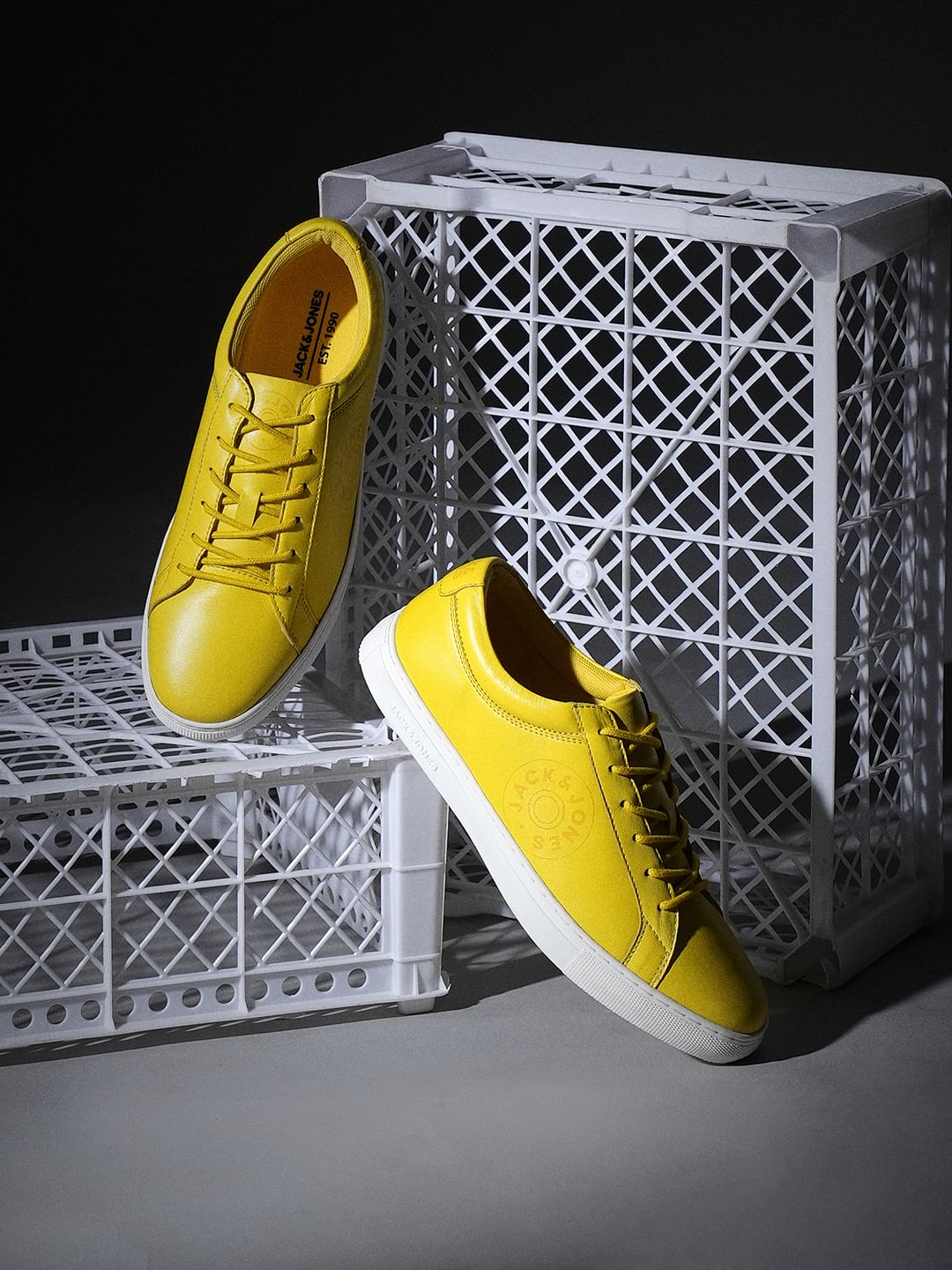 Yellow Leather Lace-Up Sneakers - 40
