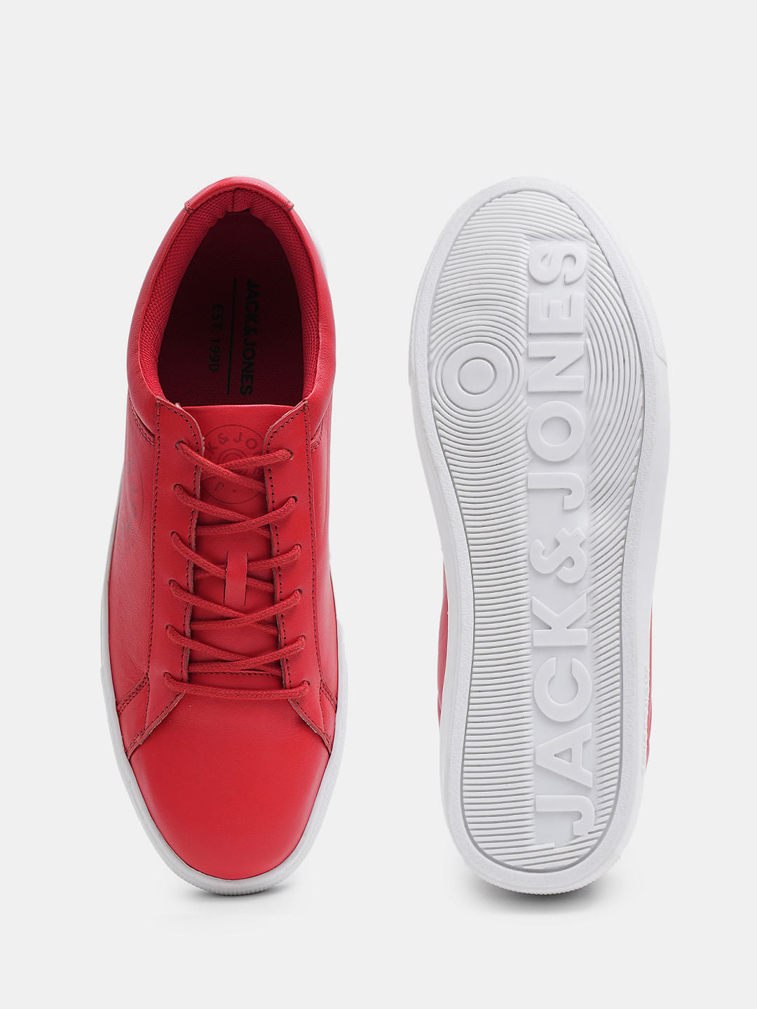 Red Leather Lace-Up Sneakers