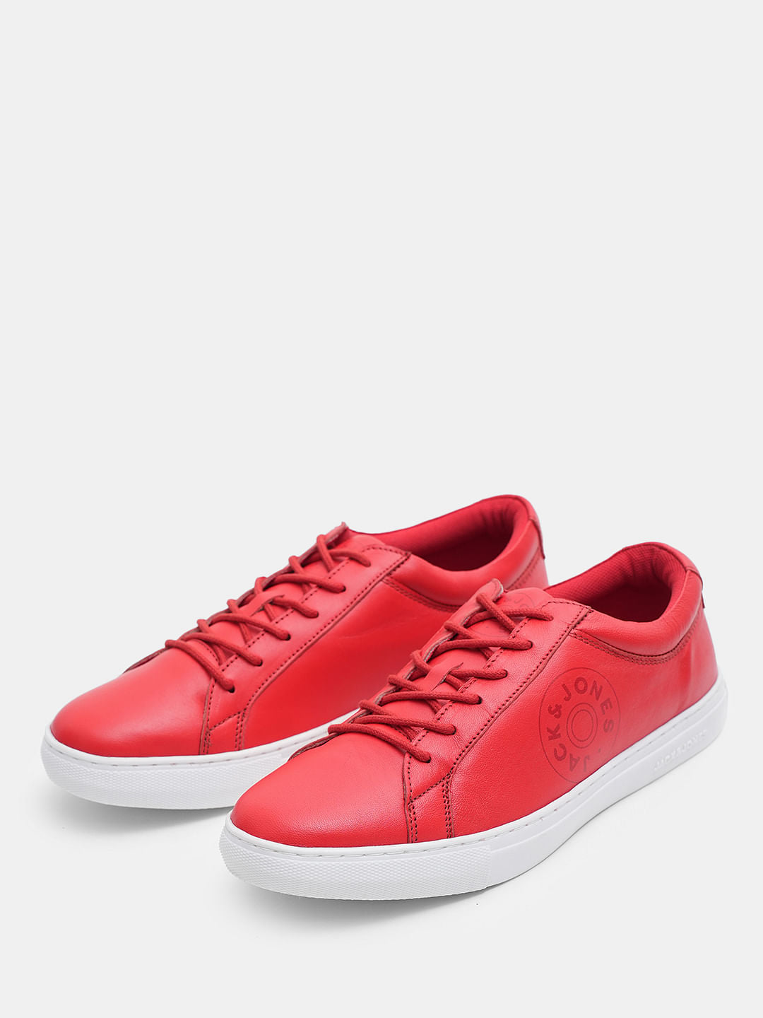Red Leather Lace-Up Sneakers