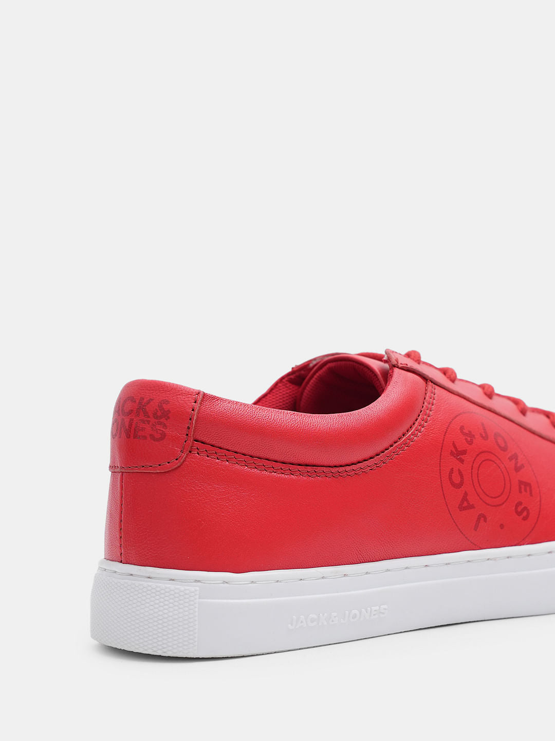 Red Leather Lace-Up Sneakers