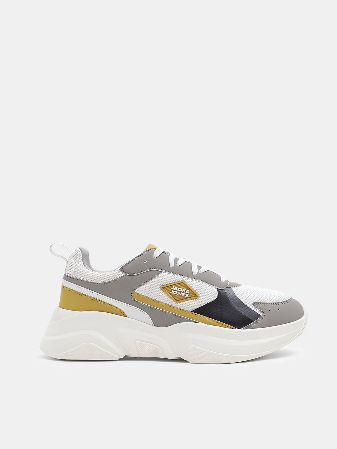 White Colourblocked Chunky Sneakers