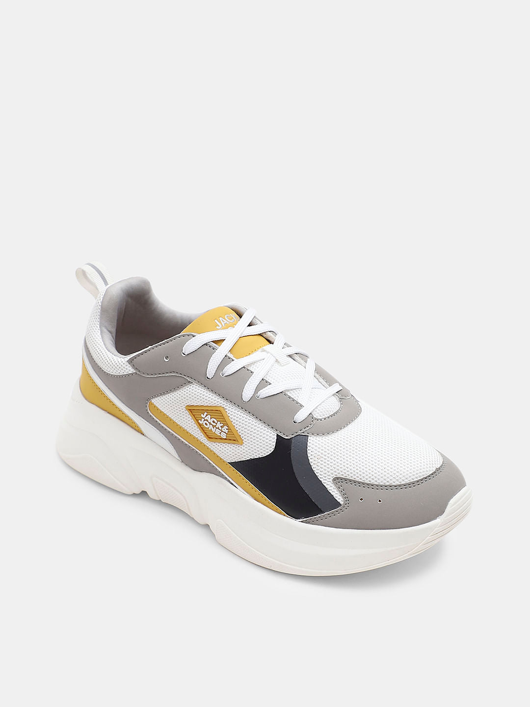White Colourblocked Chunky Sneakers